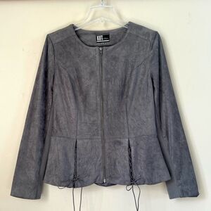 Kut from the Kloth Charcoal Faux Suede Peplum Full Zip Career Cadual Blazer SZ S